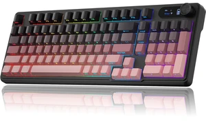 BlueFinger Wireless Gaming Keyboard, RGB Backlit, Tri-Mode Bluetooth/2.4G/USB-C, 98 Keys Quiet Keyboard with Number Pad, Volume Knob & Screen, Side Printed PBT Keycaps for PC/Mac/Laptop BlueFinger Wireless Gaming Keyboard, RGB Backlit, Tri-Mode Bluetooth/2.4G/USB-C, 98 Keys Quiet Keyboard with Number Pad, Volume Knob & Screen, Side Printed PBT Keycaps for PC/Mac/Laptop