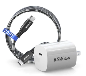 Bawanfa 20FT USBC to USBC Cable Kit, 60W Fast Charging with 65W GaN Block Bawanfa 20FT USBC to USBC Cable Kit, 60W Fast Charging with 65W GaN Block