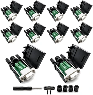 UHUZZ 10PCS DB9 Female Breakout Connector, Solderless 9-Pin D-Sub RS232 Serial Adapter with Screw Terminals, Protective Housing, Long Screws and Tail Pipe for PLC, Modem, Industrial Equipment UHUZZ 10PCS DB9 Female Breakout Connector, Solderless 9-Pin D-Sub RS232 Serial Adapter with Screw Terminals, Protective Housing, Long Screws and Tail Pipe for PLC, Modem, Industrial Equipment