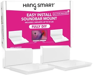 HangSmart TV Soundbar Mount NO Stud & NO Drill Easy Install, DIY Universal Sound Bar Wall Mount Bracket, Holds up to 50LBS, Adjustable fits Most Soundbars. (White) HangSmart TV Soundbar Mount NO Stud & NO Drill Easy Install, DIY Universal Sound Bar Wall Mount Bracket, Holds up to 50LBS, Adjustable fits Most Soundbars. (White)