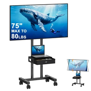 Rolling TV Stand with Drawer for 32-75 Inch TVs, Adjustable Storage Shelf Rolling TV Stand with Drawer for 32-75 Inch TVs, Adjustable Storage Shelf