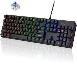Mechanical Gaming Keyboard, 104 Keys Full-Size RGB LED Backlit Gaming Mechanical Keyboard with Blue Switch, USB Wired Computer Keyboard for Windows PC Mac Xbox Gamer Mechanical Gaming Keyboard, 104 Keys Full-Size RGB LED Backlit Gaming Mechanical Keyboard with Blue Switch, USB Wired Computer Keyboard for Windows PC Mac Xbox Gamer