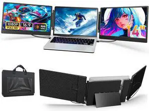 Laptop Screen Extender, 14" FHD 1080P Triple Portable Monitor for 13"-16.1" Laptops, Ultra-Slim IPS Display with Built-in Stand & Dual Speakers, HDMI/Type-C/USB-A Plug and Play, Travel/Home/Office Laptop Screen Extender, 14" FHD 1080P Triple Portable Monitor for 13"-16.1" Laptops, Ultra-Slim IPS Display with Built-in Stand & Dual Speakers, HDMI/Type-C/USB-A Plug and Play, Travel/Home/Office