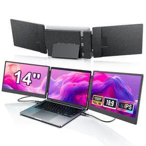 14" Triple Laptop Screen Extender, 1080P Full HD Portable Monitor for Laptop, Plug & Play Triple Monitor Extender for Mac, Windows & Android( Built-in Speakers ) 14" Triple Laptop Screen Extender, 1080P Full HD Portable Monitor for Laptop, Plug & Play Triple Monitor Extender for Mac, Windows & Android( Built-in Speakers )