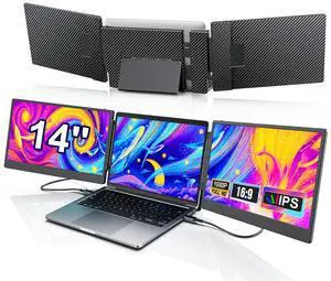 14" 1080P FHD IPS Triple Laptop Screen Extender, Portable Monitor with Wide Metal Kickstand, Plug & Play via HDMI/USB-A/USB-C, for Windows & Mac( Built-in Speakers ) 14" 1080P FHD IPS Triple Laptop Screen Extender, Portable Monitor with Wide Metal Kickstand, Plug & Play via HDMI/USB-A/USB-C, for Windows & Mac( Built-in Speakers )