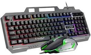 RGB Gaming Keyboard and Mouse Combo, Wired 104-Key Full Size Keyboard with Mechanical Feel, Metal Panel, Phone Holder, Spill-Resistant Design, 4-Level DPI Gaming Mouse for Windows PC Laptop RGB Gaming Keyboard and Mouse Combo, Wired 104-Key Full Size Keyboard with Mechanical Feel, Metal Panel, Phone Holder, Spill-Resistant Design, 4-Level DPI Gaming Mouse for Windows PC Laptop