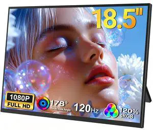 18.5" Portable Gaming Monitor, 120Hz FreeSync, FHD 1080P IPS Display, 125% sRGB, Ultra-Slim & Lightweight, VESA & Built-in Stand, USB-C & Mini HDMI Second Screen for Laptop, PC, Mac, PS5, Xbox, Switch 18.5" Portable Gaming Monitor, 120Hz FreeSync, FHD 1080P IPS Display, 125% sRGB, Ultra-Slim & Lightweight, VESA & Built-in Stand, USB-C & Mini HDMI Second Screen for Laptop, PC, Mac, PS5, Xbox, Switch