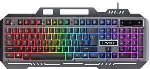 RGB Gaming Keyboard, Wired 104-Key Full Size Keyboard with Mechanical Feel, Metal Panel, Phone Holder, IP57 Waterproof, Ultra Responsive & Quiet Typing, Computer Keyboard for PC/Mac Gamers RGB Gaming Keyboard, Wired 104-Key Full Size Keyboard with Mechanical Feel, Metal Panel, Phone Holder, IP57 Waterproof, Ultra Responsive & Quiet Typing, Computer Keyboard for PC/Mac Gamers