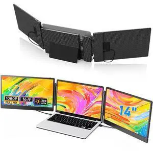 14" Triple Laptop Screen Extender, 1080P Full HD Portable Monitor for Laptop, Plug & Play Triple Monitor Extender for Mac, Windows & Android( Built-in Speakers ) 14" Triple Laptop Screen Extender, 1080P Full HD Portable Monitor for Laptop, Plug & Play Triple Monitor Extender for Mac, Windows & Android( Built-in Speakers )