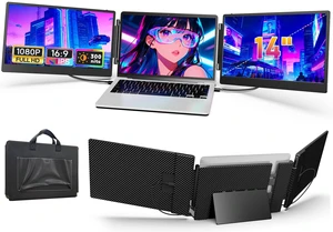 14" Triple Laptop Screen Extender, 1080P FHD Portable Monitor for Laptop, Screen Extended Monitors for 13"-17", Plug&Play, Triple Monitor Extender for Mac/Windows/Chrome (Built-in Speakers) 14" Triple Laptop Screen Extender, 1080P FHD Portable Monitor for Laptop, Screen Extended Monitors for 13"-17", Plug&Play, Triple Monitor Extender for Mac/Windows/Chrome (Built-in Speakers)