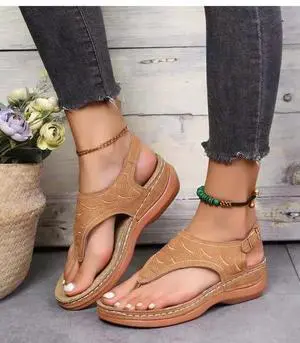 Low-Wedge Women Shoes Orthopedic Sandals Casual Flat Flip Flops Ladies Anti-Slip- Brown 6" 1pair Low-Wedge Women Shoes Orthopedic Sandals Casual Flat Flip Flops Ladies Anti-Slip- Brown 6" 1pair