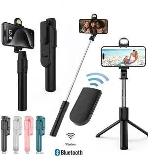 Selfie Tripod Bluetooth Remote Holder LED Fill Light For iPhone Samsung Android black+white Selfie Tripod Bluetooth Remote Holder LED Fill Light For iPhone Samsung Android black+white