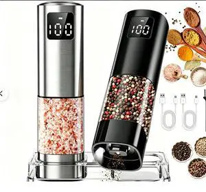 2pack Electric Salt and Pepper Grinder Set Rechargeable with LED Display, Large Capaci Balck+Silver 2pack Electric Salt and Pepper Grinder Set Rechargeable with LED Display, Large Capaci Balck+Silver