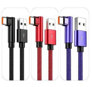 3PCS 120W Fast Charging Cable USB 6A to Type-C 90Degree Right Angle for Android Phone Red+Black+Blue 10ft 3PCS 120W Fast Charging Cable USB 6A to Type-C 90Degree Right Angle for Android Phone Red+Black+Blue 10ft