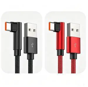 2/3 PCS 120W Fast Charging Cable USB 6A to Type-C 90Degree Right Angle for Android Phone Red+Black 3ft 2/3 PCS 120W Fast Charging Cable USB 6A to Type-C 90Degree Right Angle for Android Phone Red+Black 3ft