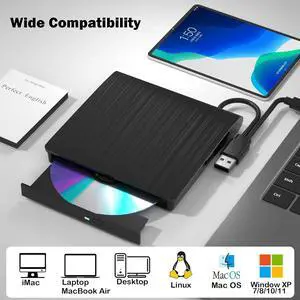 Slim External CD DVD RW Drive USB 3.0 Writer Burner Player Black For Laptop PC Slim External CD DVD RW Drive USB 3.0 Writer Burner Player Black For Laptop PC