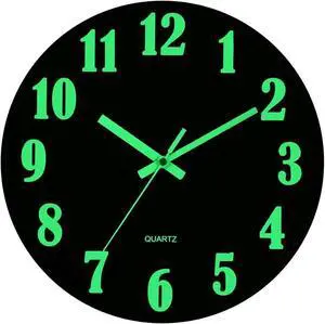 12'' Large Wall Clock Luminous Quartz Night Glow Light In The Dark Silent Home Black 12'' Large Wall Clock Luminous Quartz Night Glow Light In The Dark Silent Home Black