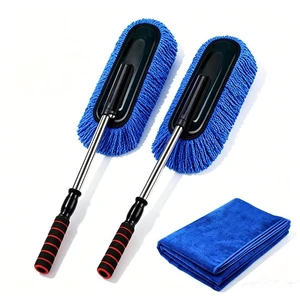 3pcs Car Cleaning Duster Microfiber Large Home Wax Treated Plastic Handle Brush Blue long brushx2+towel 3pcs Car Cleaning Duster Microfiber Large Home Wax Treated Plastic Handle Brush Blue long brushx2+towel