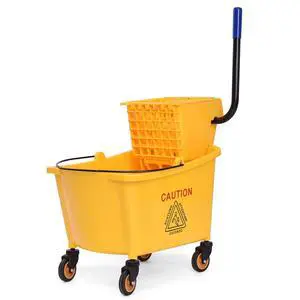 ARLIME Commercial Mop Bucket with Wringer, 35 Quart Capacity Portable Wringer Trolley, Side Press Floor Cleaning Wavebrake w/Handle, Small Mop Bucket on Wheels for Home, Industrial, Yellow ARLIME Commercial Mop Bucket with Wringer, 35 Quart Capacity Portable Wringer Trolley, Side Press Floor Cleaning Wavebrake w/Handle, Small Mop Bucket on Wheels for Home, Industrial, Yellow