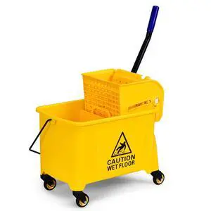 ARLIME Commercial Mop Bucket with Wringer, 21 Quart Capacity Portable Wringer Trolley, Side Press Floor Cleaning Wavebrake w/Handle, Small Mop Bucket on Wheels for Home, Industrial, Yellow ARLIME Commercial Mop Bucket with Wringer, 21 Quart Capacity Portable Wringer Trolley, Side Press Floor Cleaning Wavebrake w/Handle, Small Mop Bucket on Wheels for Home, Industrial, Yellow