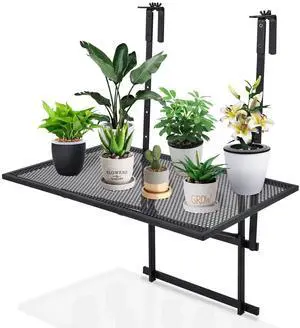 SPORFIT Balcony Railing Table, Metal Folding Hanging Table w/5 Adjustable Heights, Heavy Duty Balcony Bar Table for Railings, Patio, Deck SPORFIT Balcony Railing Table, Metal Folding Hanging Table w/5 Adjustable Heights, Heavy Duty Balcony Bar Table for Railings, Patio, Deck