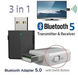 3 in 1 USB Bluetooth 5.0 Audio Transmitter/Receiver Adapter For TV/PC/Car Black 3 in 1 USB Bluetooth 5.0 Audio Transmitter/Receiver Adapter For TV/PC/Car Black