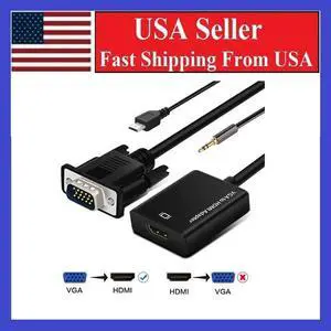 VGA To HDMI Converter 1080P HD Adapter With Audio Cable For HDTV PC Laptop TV US VGA To HDMI Converter 1080P HD Adapter With Audio Cable For HDTV PC Laptop TV US