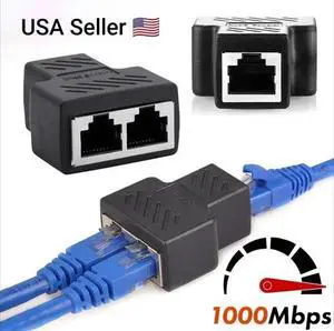 RJ45 Splitter Adapter 1 to 2 Ways Dual Female Port CAT6/5/7 LAN Ethernet Cable RJ45 Splitter Adapter 1 to 2 Ways Dual Female Port CAT6/5/7 LAN Ethernet Cable