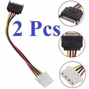 2 x Male Female 4-pin Power Drive Adapter adaptor Cable to Molex IDE SATA 15-pin 2 x Male Female 4-pin Power Drive Adapter adaptor Cable to Molex IDE SATA 15-pin