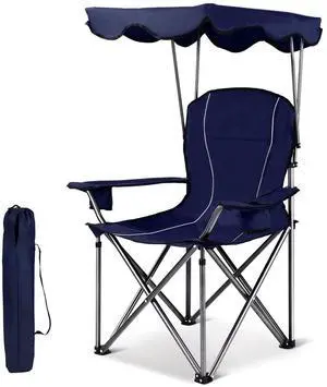 Bettary Camping Chair with Canopy & Carry Bag, Navy Blue Bettary Camping Chair with Canopy & Carry Bag, Navy Blue