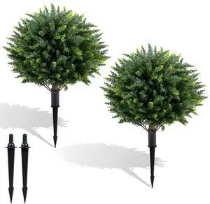 SPORFIT Artificial Cypress Topiary Tree, Set of 2 w/Ground Spike, Green SPORFIT Artificial Cypress Topiary Tree, Set of 2 w/Ground Spike, Green