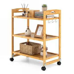 SPORFIT 3-Tier Rolling Storage Cart Adjustable Wood Utility Organizer Shelf SPORFIT 3-Tier Rolling Storage Cart Adjustable Wood Utility Organizer Shelf