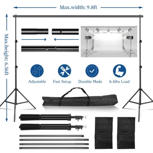 Photography Photo Background Backdrop Support Stand Kit 2*3m/6.5*10ft Black Photography Photo Background Backdrop Support Stand Kit 2*3m/6.5*10ft Black