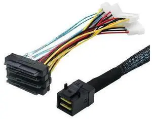 Internal Mini SAS HD SFF-8643 36Pin to 4×SFF-8482 SAS Server Data Cable, 12Gbps SAS-3 RAID Array Card Breakout Cord with 4Pin Power, High Speed Storage Wire Compatible with LSI Broadcom RAID HBA, Supe Internal Mini SAS HD SFF-8643 36Pin to 4×SFF-8482 SAS Server Data Cable, 12Gbps SAS-3 RAID Array Card Breakout Cord with 4Pin Power, High Speed Storage Wire Compatible with LSI Broadcom RAID HBA, Supe