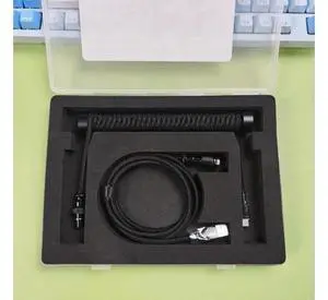 Black Handmade Spring USB Cable, Stretchable Type-C Aviation Connector Custom Mechanical Keyboard Wire Black Handmade Spring USB Cable, Stretchable Type-C Aviation Connector Custom Mechanical Keyboard Wire