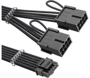 13.3in Black Sleeved PCIe 5.0 12VHPWR Extension Cable, 16Pin(12+4) Male to Dual 8Pin Female RTX 40 Series GPU Power Extender with Cable Combs, 16AWG Thick Wire Core, High Power Load Resistant Cord for 13.3in Black Sleeved PCIe 5.0 12VHPWR Extension Cable, 16Pin(12+4) Male to Dual 8Pin Female RTX 40 Series GPU Power Extender with Cable Combs, 16AWG Thick Wire Core, High Power Load Resistant Cord for