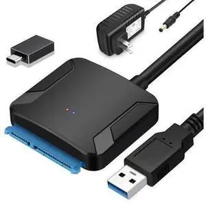 SATA to USB 3.0 Hard Drive Adapter Cable with Power Supply, External Storage Converter for 2.5-inch & 3.5-inch SATA HDD and SSD, High-Speed Portable Disk Reader for Data Backup, File Transfer, Laptop SATA to USB 3.0 Hard Drive Adapter Cable with Power Supply, External Storage Converter for 2.5-inch & 3.5-inch SATA HDD and SSD, High-Speed Portable Disk Reader for Data Backup, File Transfer, Laptop