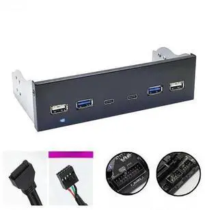 5.25 Inch CD-ROM Bay USB Front Panel Hub, Internal 19Pin USB3.0 / 9Pin USB2.0 Header to Dual USB-C + Dual USB3.0 + Dual USB2.0 Adapter for Desktop PC Chassis 5.25 Inch CD-ROM Bay USB Front Panel Hub, Internal 19Pin USB3.0 / 9Pin USB2.0 Header to Dual USB-C + Dual USB3.0 + Dual USB2.0 Adapter for Desktop PC Chassis