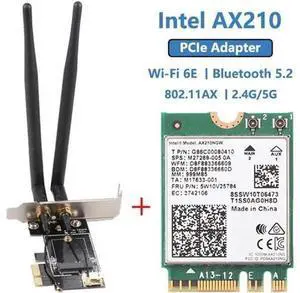 PCIe WiFi 6E Intel AX210 Desktop Wireless Adapter, 3000Mbps 802.11ax Network Card with Bluetooth 5.2, Tri-Band 2.4G/5G/6G, AX210NGW Module Compatible with Windows 10/11 & Linux for Gaming Streaming On PCIe WiFi 6E Intel AX210 Desktop Wireless Adapter, 3000Mbps 802.11ax Network Card with Bluetooth 5.2, Tri-Band 2.4G/5G/6G, AX210NGW Module Compatible with Windows 10/11 & Linux for Gaming Streaming On