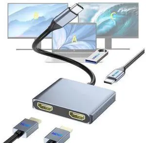 USB C to Dual HDMI Splitter Adapter, Type C to 2 HDMI Display Converter, Support Extended Display on Windows & Mirror Mode on MacOS for Dual Monitor Setup USB C to Dual HDMI Splitter Adapter, Type C to 2 HDMI Display Converter, Support Extended Display on Windows & Mirror Mode on MacOS for Dual Monitor Setup