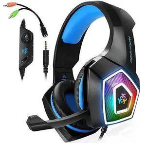 Blue Over Ear Wired Gaming Headset with Mic & LED Light, 3.5mm Jack Gaming Headphones Compatible with PS4, PC, Mac, Laptop, Nintendo Switch Blue Over Ear Wired Gaming Headset with Mic & LED Light, 3.5mm Jack Gaming Headphones Compatible with PS4, PC, Mac, Laptop, Nintendo Switch