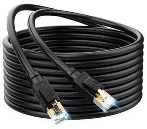 Cat8 Outdoor Ethernet Cable 50FT Heavy-Duty SFTP Shielded LAN Patch Cord, 26AWG 40Gbps 2000MHz RJ45 Network Cable, Weatherproof Direct Burial & In-Wall Rated High Speed Cat 8 Cable for Gaming Cat8 Outdoor Ethernet Cable 50FT Heavy-Duty SFTP Shielded LAN Patch Cord, 26AWG 40Gbps 2000MHz RJ45 Network Cable, Weatherproof Direct Burial & In-Wall Rated High Speed Cat 8 Cable for Gaming
