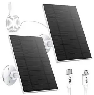 2 Pack 5W Solar Panel for Security Camera, DC 5V Solar Charger with Micro USB & USB-C Dual Ports, IP65 Waterproof Outdoor Solar Power Supply, 360° Adjustable Mount Bracket, 9.8FT Extension Cable, Whit 2 Pack 5W Solar Panel for Security Camera, DC 5V Solar Charger with Micro USB & USB-C Dual Ports, IP65 Waterproof Outdoor Solar Power Supply, 360° Adjustable Mount Bracket, 9.8FT Extension Cable, Whit