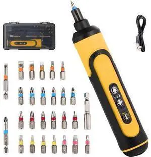 4V Rechargeable Cordless Electric Screwdriver Kit, 3 Adjustable Torque Gears with 26 Screwdriver Bits & Extension Rod, USB Charging Portable Power Screwdriver with Storage Case for Furniture Assembly 4V Rechargeable Cordless Electric Screwdriver Kit, 3 Adjustable Torque Gears with 26 Screwdriver Bits & Extension Rod, USB Charging Portable Power Screwdriver with Storage Case for Furniture Assembly