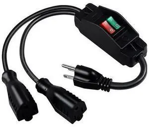 2 Outlet Extension Cord Splitter with Individual On/Off Switch, 1.6FT Black Heavy Duty SJTW Outdoor Power Cord, 14AWG 15A 125V & 18AWG 10A 125V 3 Prong Short Extension Cable for Indoor & Outdoor Use 2 Outlet Extension Cord Splitter with Individual On/Off Switch, 1.6FT Black Heavy Duty SJTW Outdoor Power Cord, 14AWG 15A 125V & 18AWG 10A 125V 3 Prong Short Extension Cable for Indoor & Outdoor Use