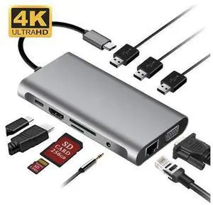 10-in-1 USB-C Docking Station with Gigabit Ethernet Port, Multi-Function Type-C Hub Adapter Compatible with MacBook and All USB-C Laptops 10-in-1 USB-C Docking Station with Gigabit Ethernet Port, Multi-Function Type-C Hub Adapter Compatible with MacBook and All USB-C Laptops