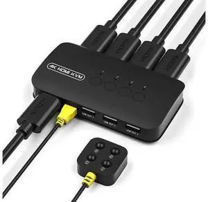 4 Port HDMI KVM Switch with 3 USB 2.0 Ports, 4K 30Hz HDMI USB KVM Switcher for 4 PCs Sharing One Monitor Keyboard Mouse, Comes with 4 HDMI KVM Cables & Desktop Switch Controller 4 Port HDMI KVM Switch with 3 USB 2.0 Ports, 4K 30Hz HDMI USB KVM Switcher for 4 PCs Sharing One Monitor Keyboard Mouse, Comes with 4 HDMI KVM Cables & Desktop Switch Controller