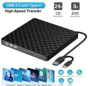 Portable External CD DVD Drive, USB 3.0 & Type-C Dual Interface CD DVD +/-RW Burner Reader Writer, Slim Optical Disc Player Compatible with Laptop Desktop PC, Mac, Windows 11/10/8.1/7 & Linux System Portable External CD DVD Drive, USB 3.0 & Type-C Dual Interface CD DVD +/-RW Burner Reader Writer, Slim Optical Disc Player Compatible with Laptop Desktop PC, Mac, Windows 11/10/8.1/7 & Linux System