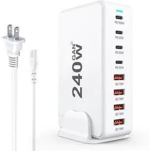 240W GaN 8-Port USB C Fast Charging Station, Multi Port Charger Block with 4 USB-C PD + 4 USB-A Ports, PD 100W Power Adapter for iPhone, Samsung, MacBook Pro/Air, Laptops & Smart Devices 240W GaN 8-Port USB C Fast Charging Station, Multi Port Charger Block with 4 USB-C PD + 4 USB-A Ports, PD 100W Power Adapter for iPhone, Samsung, MacBook Pro/Air, Laptops & Smart Devices