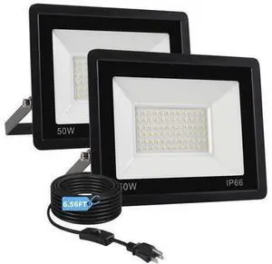 2 Pack 50W LED Outdoor Flood Lights, 7000LM Super Bright Work Lights, IP66 Waterproof, 6500K Daylight White, with On/Off Switch & 6.5FT Plug, for Yard, Garage, Garden, Stadium 2 Pack 50W LED Outdoor Flood Lights, 7000LM Super Bright Work Lights, IP66 Waterproof, 6500K Daylight White, with On/Off Switch & 6.5FT Plug, for Yard, Garage, Garden, Stadium